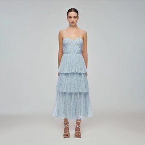 Self Portrait Metallic Floral Tiered Midi Dress